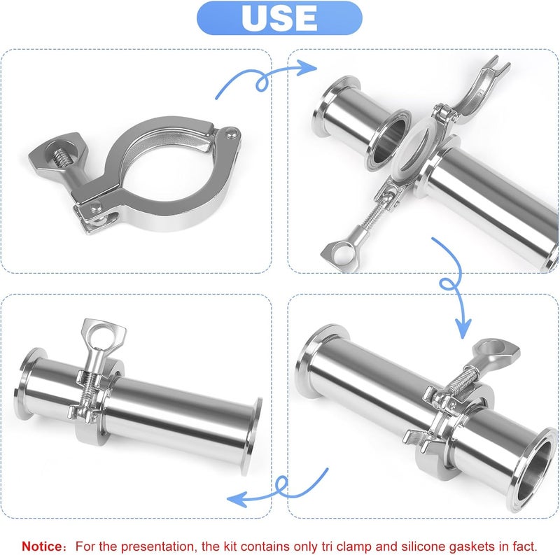 JMCOLMT Tri Clamp 5 Pcs Single Pin Heavy Duty with Wing Nut Generic Ferrule TC 1、1.5 Inch Stainless Steel 304 with Silicone Gasket - Image 5
